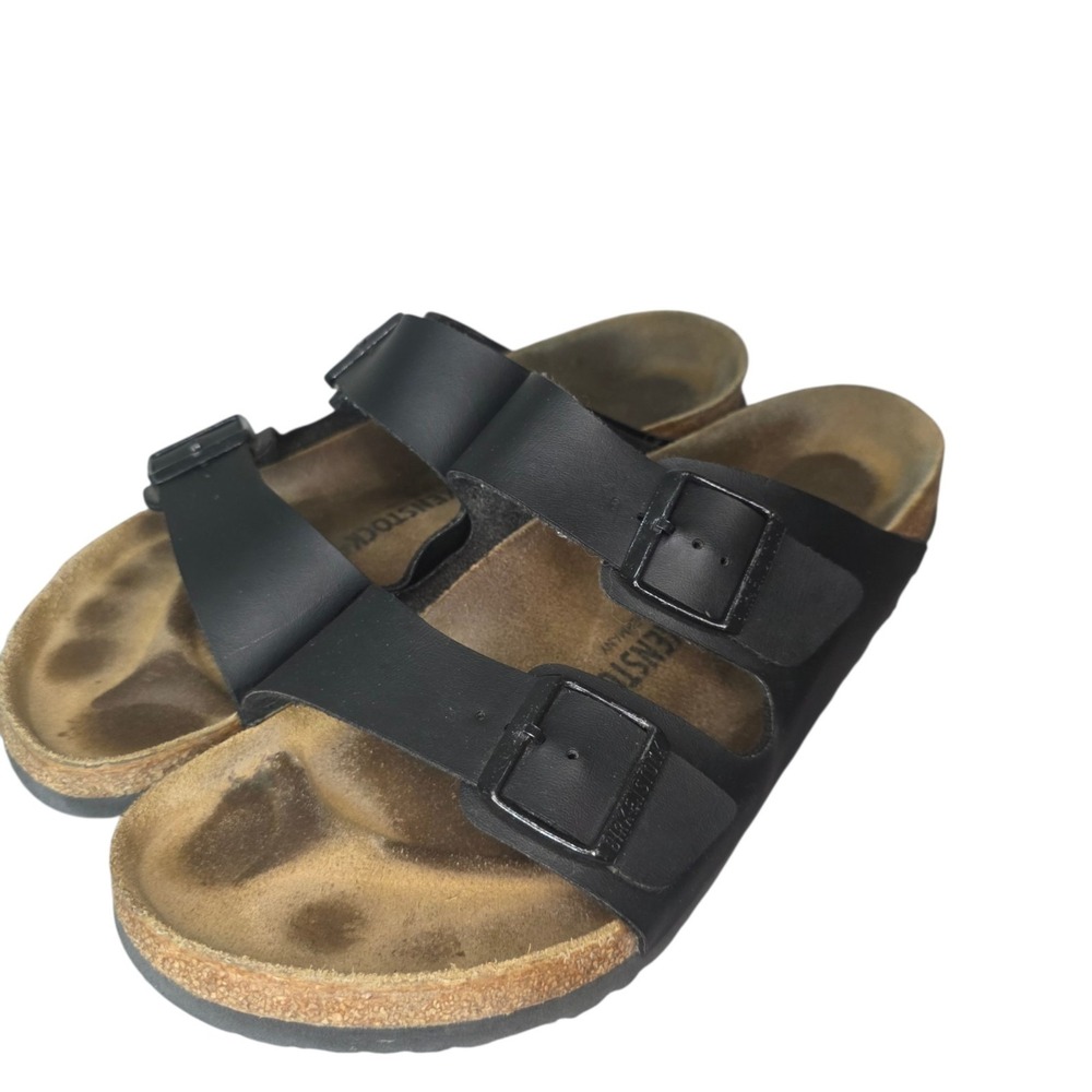 Birkenstock Arizona Mens 44 Black Leather Double Strap Cork Sandals Regular